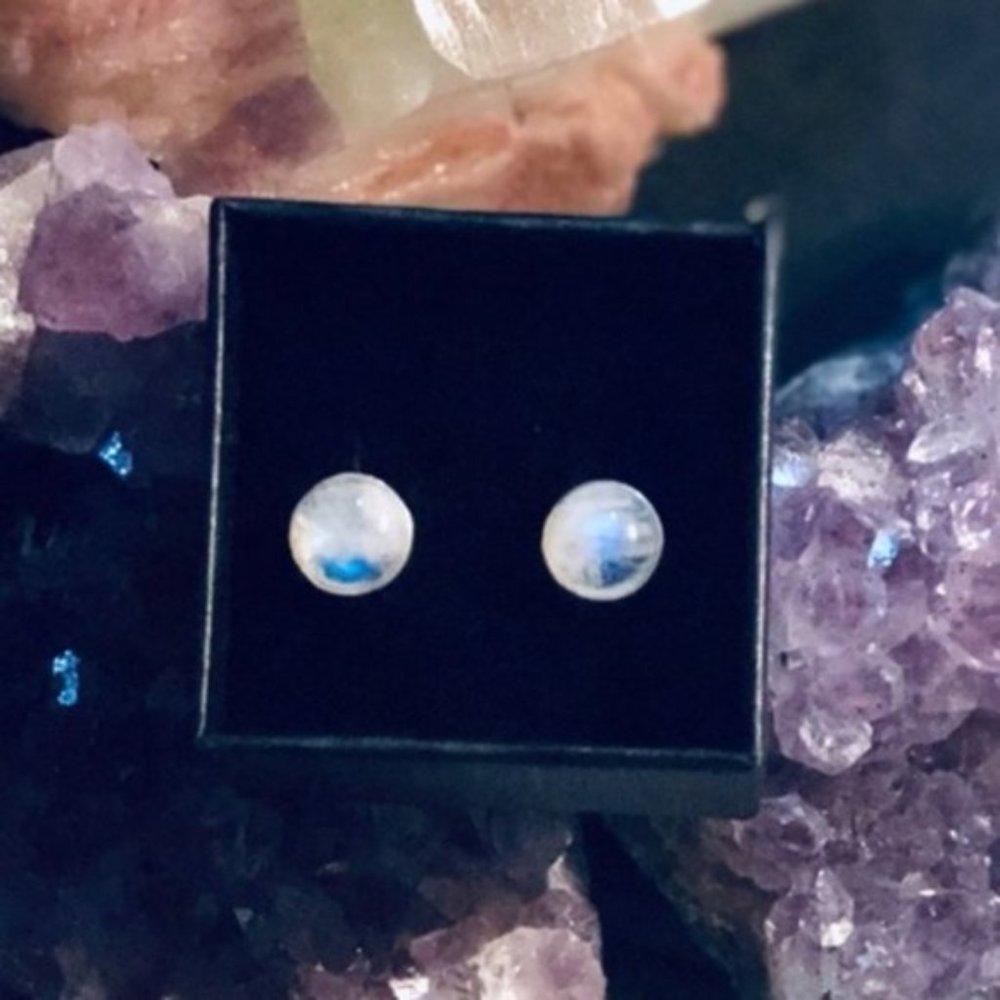Beautiful Rainbow Moonstone 10 mm Earrings